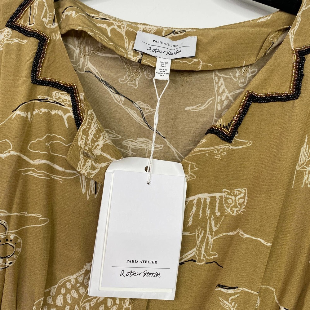 & OTHER STORIES safari print tan white jumpsuit size 0 - Picture 5 of 8